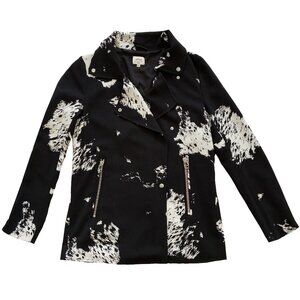 Black & Ivory Abstract Print Double-Breasted Summer Trench Jacket